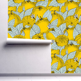 Tapeta w rolce Ozdobne cytryny - biało żółta ilustracja