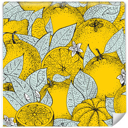 Tapeta winylowa zmywalna w rolce Ozdobne cytryny - biało żółta ilustracja