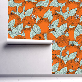 Tapeta winylowa zmywalna w rolce Ozdobne pomarańcze - biało pomarańczowa ilustracja