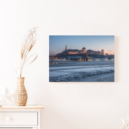 Obraz na płótnie Zamek Królewski na Wawelu i Katedra Wawelska w zimie nad zamarzniętą Wisłą rano, Kraków, Polska
