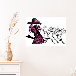 Plakat Elegancka kobieta na wyścigach konnych