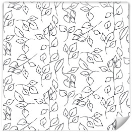 Tapeta winylowa zmywalna w rolce Zarys listków na gałązkach - czarno biały wzór