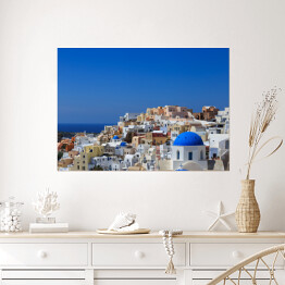 Plakat samoprzylepny Widok na miasteczko na Santorini - Grecja