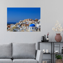Plakat samoprzylepny Widok na miasteczko na Santorini - Grecja