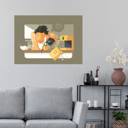 Plakat Poranna kawa w kuchni - ilustracja