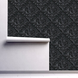 Tapeta samoprzylepna w rolce Wektor ciemny Damaszek spójny wzór tło. Elegancka luksusowa tekstura dla tapet, tła i wypełnienia strony. Elementy 3D z cieniami i podświetleniami. Cięcie papieru.