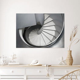 Plakat samoprzylepny Popielato białe spiralne schody