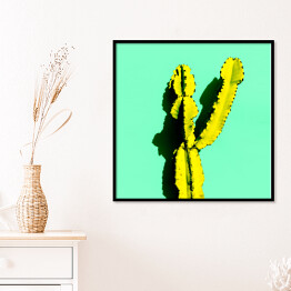 Plakat w ramie Kaktus w cieniu na niebieskim tle