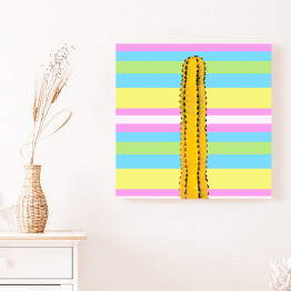 Obraz na płótnie Żółty kaktus na tle w w kolorowe pasy