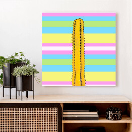 Obraz na płótnie Żółty kaktus na tle w w kolorowe pasy