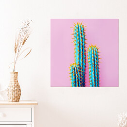 Plakat samoprzylepny Neonowe kaktusy na różowym tle