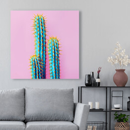 Obraz na płótnie Neonowe kaktusy na różowym tle