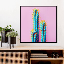 Plakat w ramie Neonowe kaktusy na różowym tle