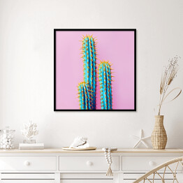Plakat w ramie Neonowe kaktusy na różowym tle