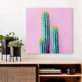Obraz na płótnie Neonowe kaktusy na różowym tle