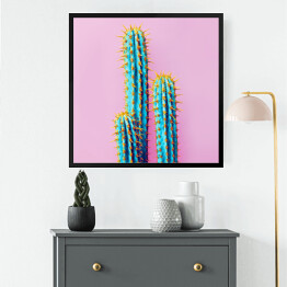 Obraz w ramie Neonowe kaktusy na różowym tle