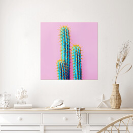 Plakat samoprzylepny Neonowe kaktusy na różowym tle