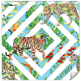 Tygrys i lampart na tle w geometryczne wzory