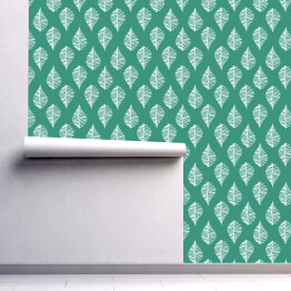 Tapeta samoprzylepna w rolce Szkielet białych listków na zielonym tle