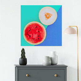 Plakat samoprzylepny Melon i arbuz na niebieskim tle