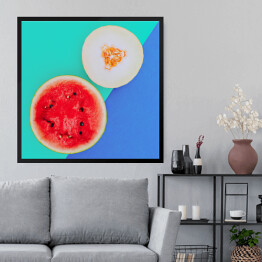 Obraz w ramie Melon i arbuz na niebieskim tle