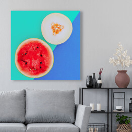 Obraz na płótnie Melon i arbuz na niebieskim tle
