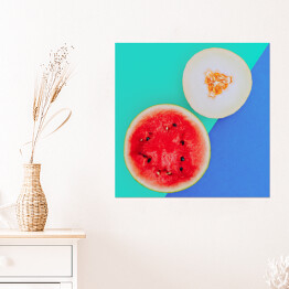 Plakat samoprzylepny Melon i arbuz na niebieskim tle
