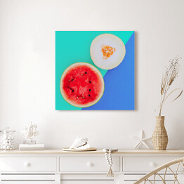 Obraz na płótnie Melon i arbuz na niebieskim tle