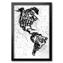 Obraz w ramie Mapa Ameryki w stylu vintage czarno biała