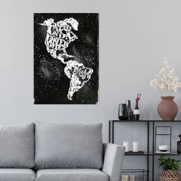 Plakat samoprzylepny Mapa Ameryki - biały zarys na czarnym tle
