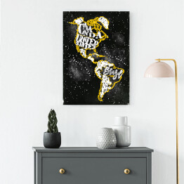 Obraz na płótnie Mapa Ameryki - żółty zarys na czarnym tle