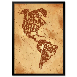 Plakat w ramie Mapa Ameryki w stylu vintage w odcieniach beżu