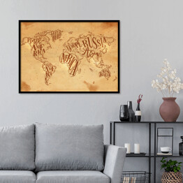 Plakat w ramie Mapa świata w stylu vintage w odcieniach beżu