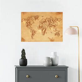 Plakat Mapa świata w stylu vintage w odcieniach beżu