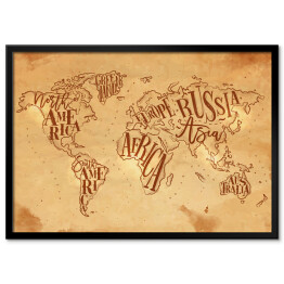 Plakat w ramie Mapa świata w stylu vintage w odcieniach beżu