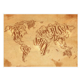 Plakat samoprzylepny Mapa świata w stylu vintage w odcieniach beżu