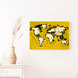 Obraz na płótnie Żółta mapa świata - czarny zarys