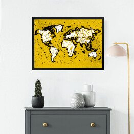 Obraz w ramie Żółta mapa świata - czarny zarys