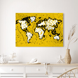 Obraz na płótnie Żółta mapa świata - czarny zarys