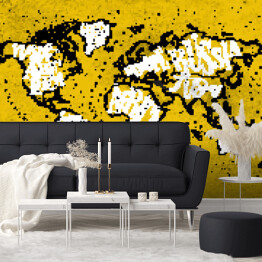Fototapeta samoprzylepna Żółta mapa świata - czarny zarys