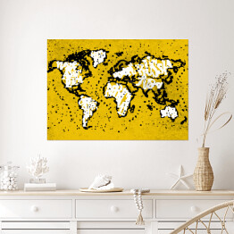 Plakat samoprzylepny Żółta mapa świata - czarny zarys