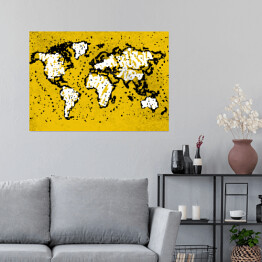 Plakat samoprzylepny Żółta mapa świata - czarny zarys