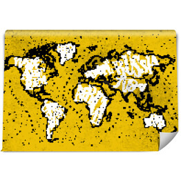 Fototapeta winylowa zmywalna Żółta mapa świata - czarny zarys