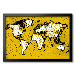 Obraz w ramie Żółta mapa świata - czarny zarys