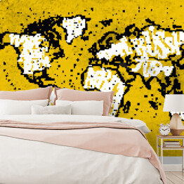 Fototapeta Żółta mapa świata - czarny zarys