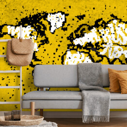 Fototapeta samoprzylepna Żółta mapa świata - czarny zarys