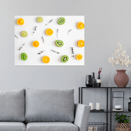 Plakat samoprzylepny Owoce i lawenda na białym tle
