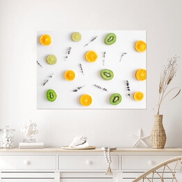 Plakat samoprzylepny Owoce i lawenda na białym tle