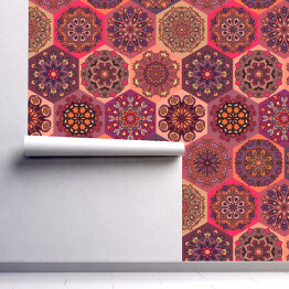 Tapeta winylowa zmywalna w rolce Arabski ornament z dużą ilością szczegółów w odcieniach czerwieni