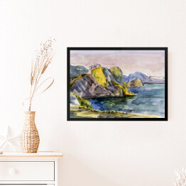 Obraz w ramie Góry i skały na morzu oświetlone promieniami słońca